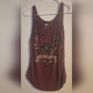 Harley-Davidson Women’s Medium Burgundy Rhinestone Tank Top Lace